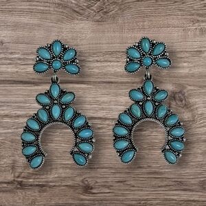 Western Turquoise Squash Blossom Earrings New